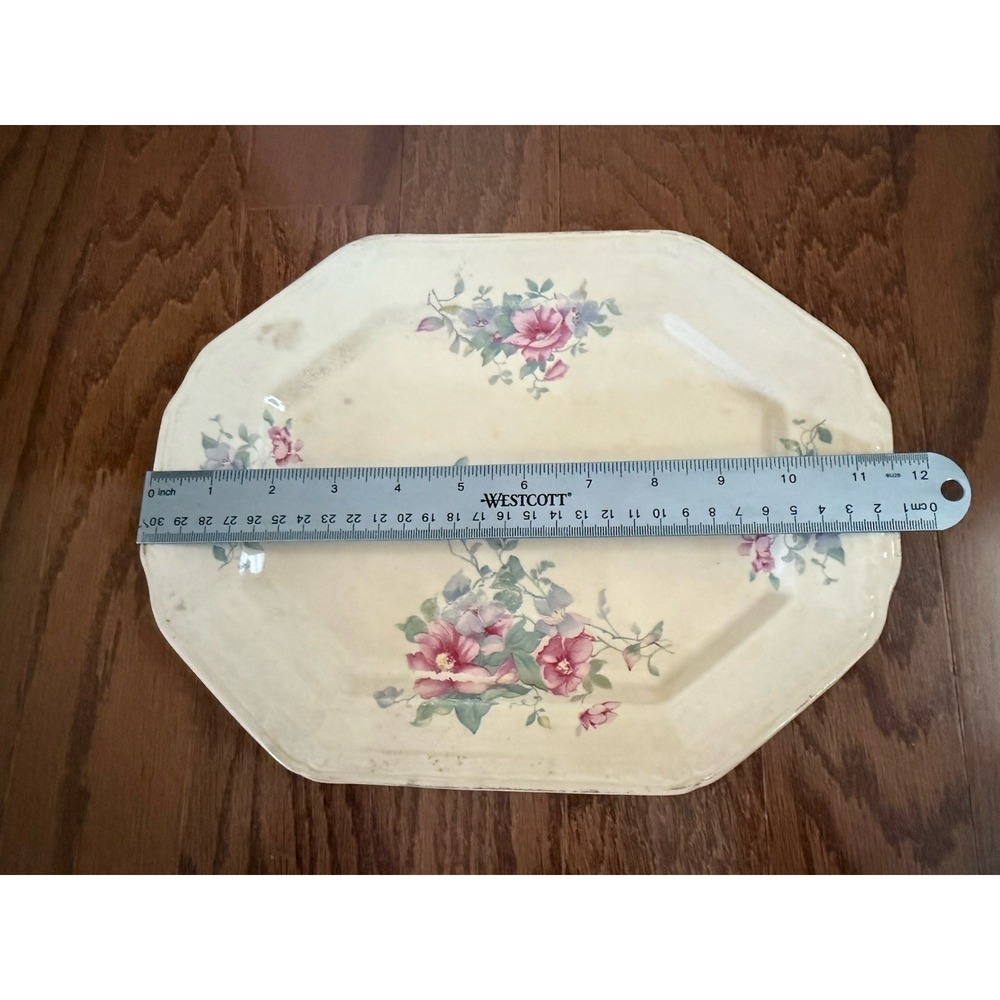 Vintage Edwin Knowles Floral China Serving Dish Platter 32-7 Cream Pink Cottage - Picture 7 of 8